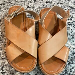 Nine West Tan Leather Crisscross Sandals with Ankle Strap